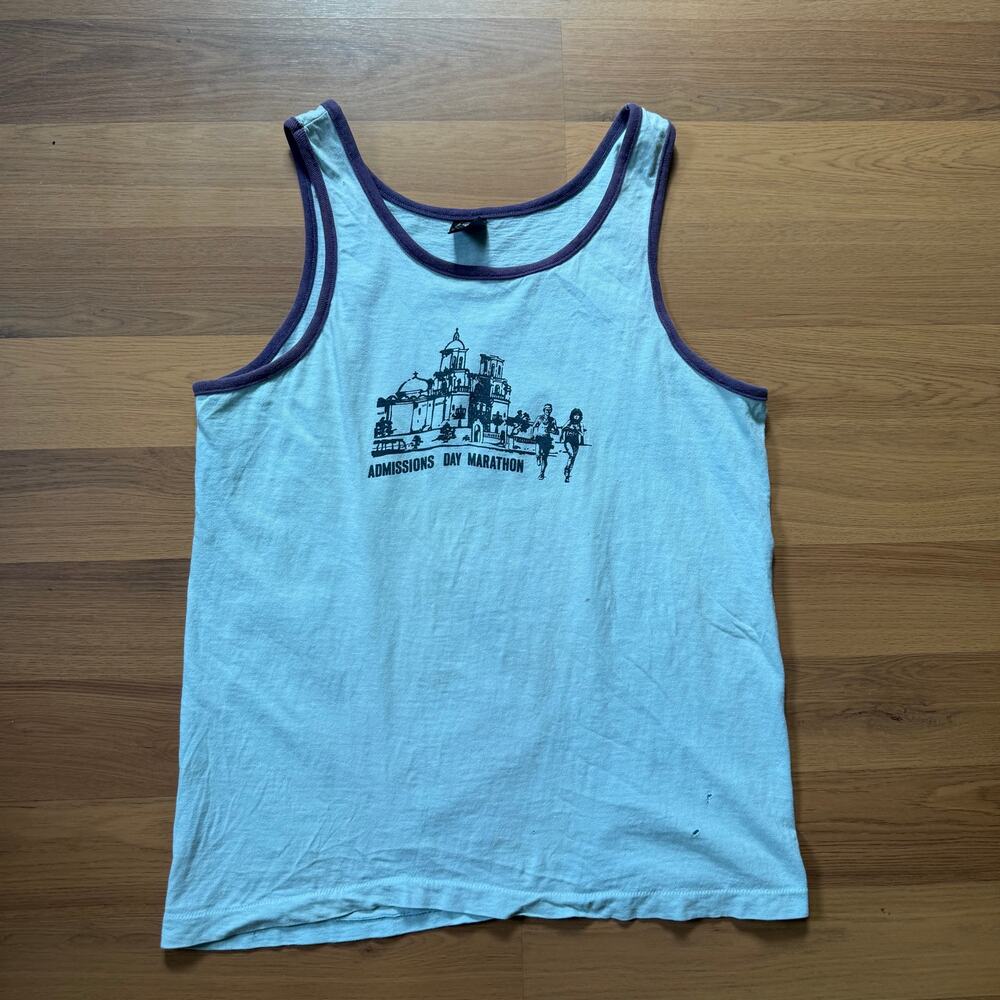 Vintage 70's Admissions Day marathon Blue Ford Spaghetti Company Tank Top Sz XL